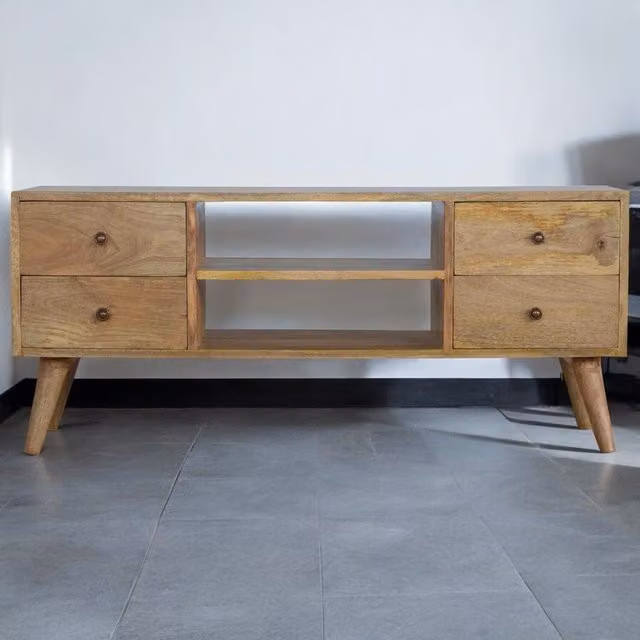Artisan Furniture Mango Wood Scandinavian Entertainment Unit in Brown Matt Finish