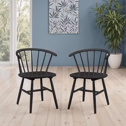 Julian Bowen Modena Set of 2 Black Scandinavian Rubberwood Dining Chairs W/D/H: 54.5 x 52 x 76 cm