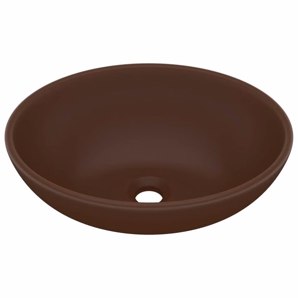 Berkfield Home Luxury Oval Ceramic Basin in Matt Dark Brown, W: 40 cm, D: 33 cm – 3