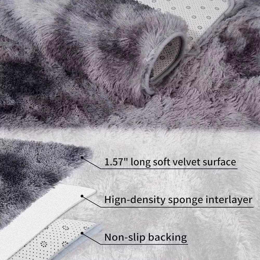 KORVIXA Tie-dye Round Soft Rug in Grey, Abstract Modern Design, Diameter: 100 cm – 2