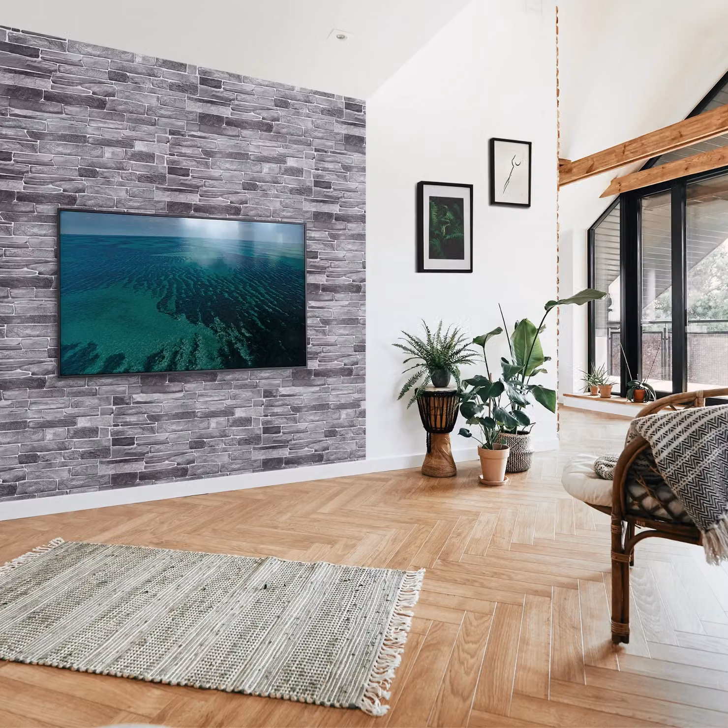 Novecrafto Self Adhesive 3D Wall Panels with Stone Look Design in Grey, 6 Sheets, W: 96 cm, H: 48 cm – 2