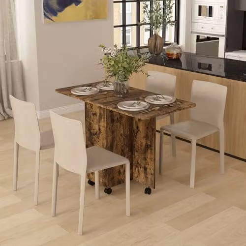HOMCOM Extendable Drop Leaf Dining Table with Castors, Rustic Brown, W/D/H: 60 x 30 x 76.5 cm (Extendable to 120 cm) – 2