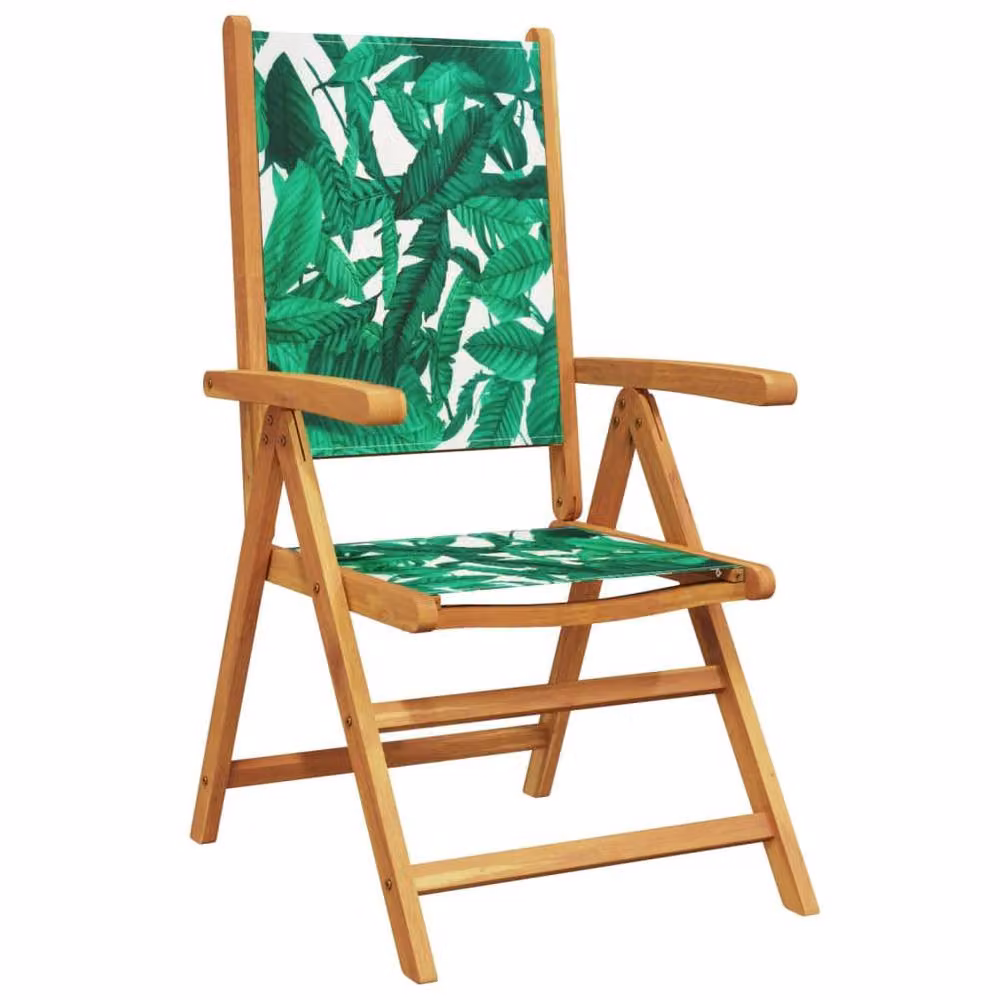 Berkfield Home Set of 2 Acacia Wood and Fabric Garden Chairs in Green with Floral Leaf Pattern – 3