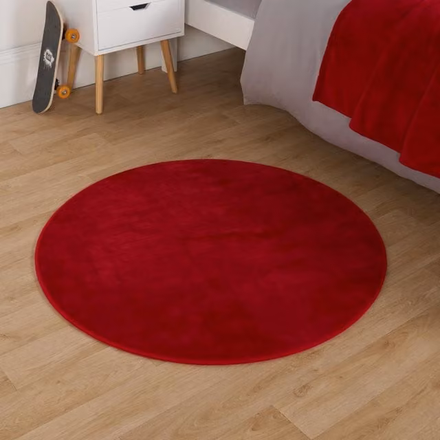 OHS Red Round Non-Slip Minimalist Childrens Room Carpet Rug