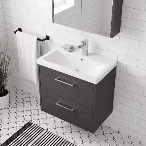 Balterley Wall Hung Bathroom Vanity Unit with Basin and 2 Soft Close Drawers, Graphite Grey, W: 60.0 cm, D: 39.0 cm, H: 57.9 cm – 3