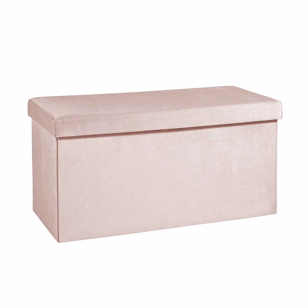 Home Source Large Folding Velvet Fabric Storage Ottoman Chest in Pink, W: 76 cm x D: 38 cm x H: 38 cm – 2