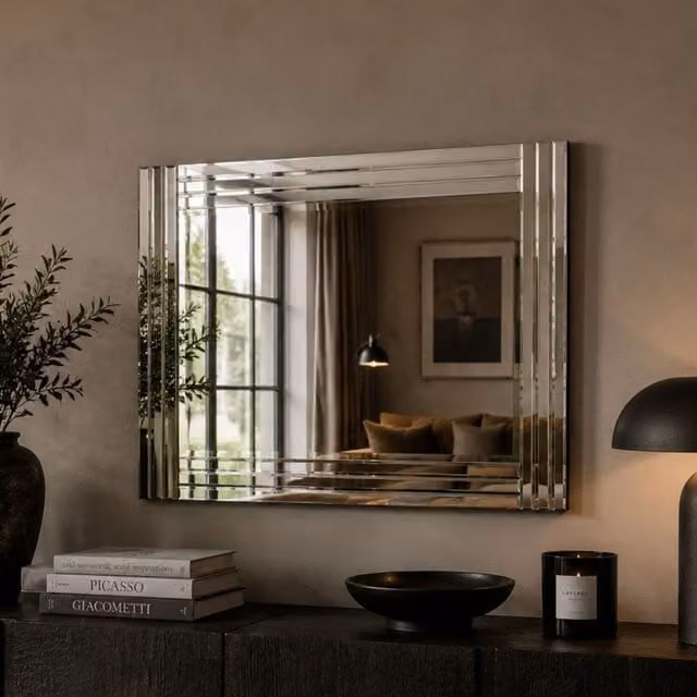Yearn Mirrors Triple Surround Classic Rectangular Wall Mirror in Black and Transparent, W: 90 cm, H: 60 cm