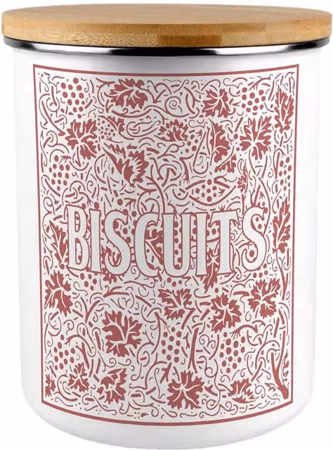 Purely Home Red Oak Leaves and Berries Extra Large Floral Biscuit Tin in Red and White