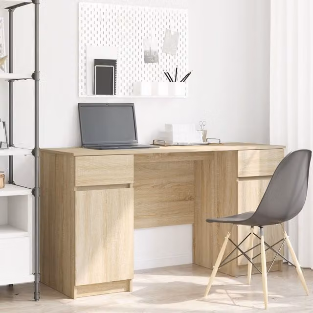 Berkfield Sonoma Oak Writing Desk in Brown, W/D/H: 140 x 49 x 76 cm