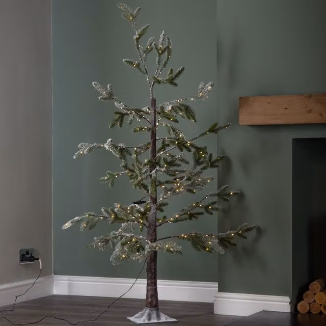 Samuel Alexander Snowy Noel Christmas Tree with Stand and Warm White LEDs, Green, H 150 cm x W 65 cm x D 65 cm