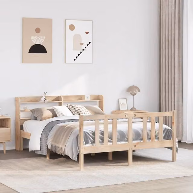 Berkfield Home Double Bed Frame with Headboard in Brown, W: 135 cm, L: 190 cm – 1