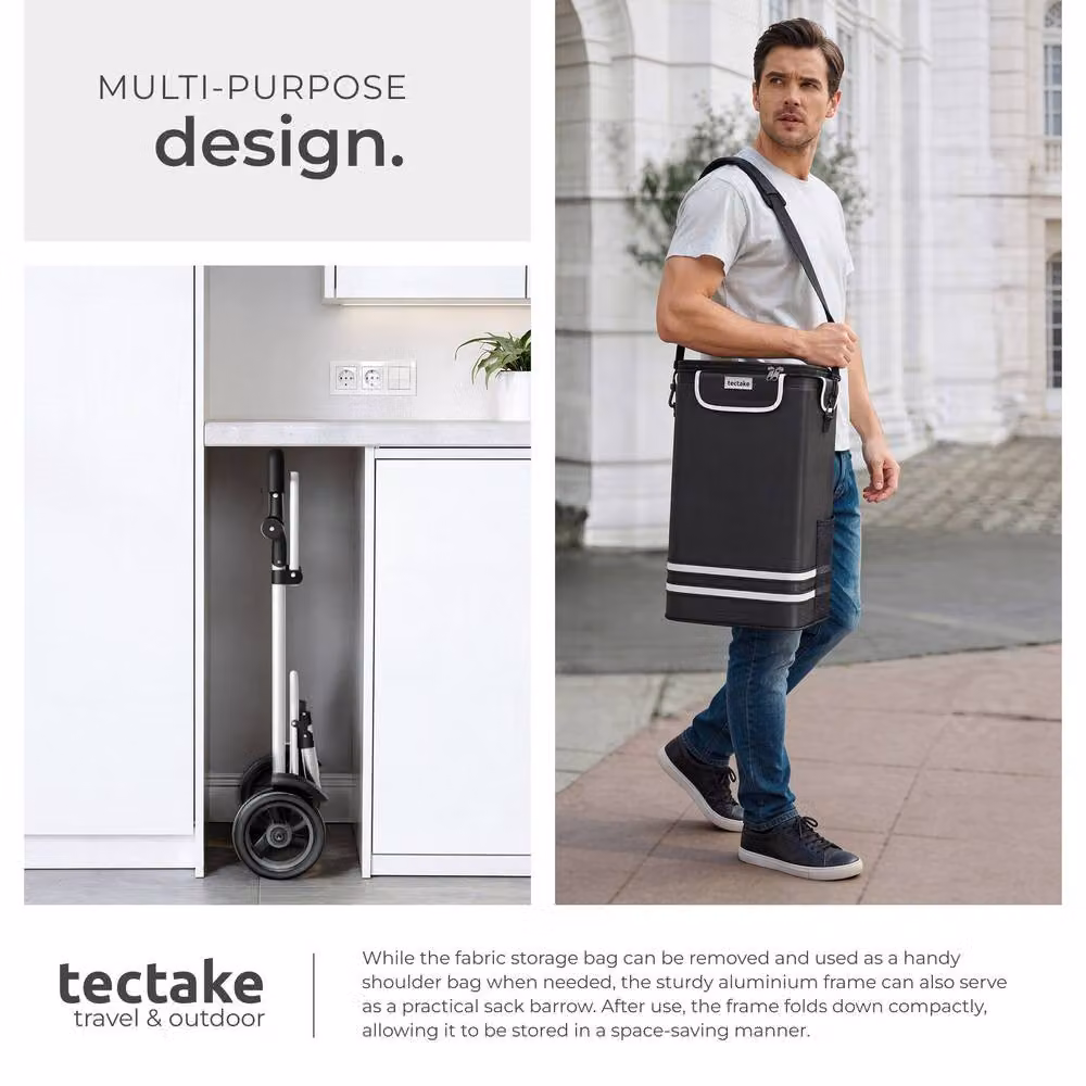 tectake 3-in-1 Foldable Shopping Trolley with Cooler Bag, Black – 8