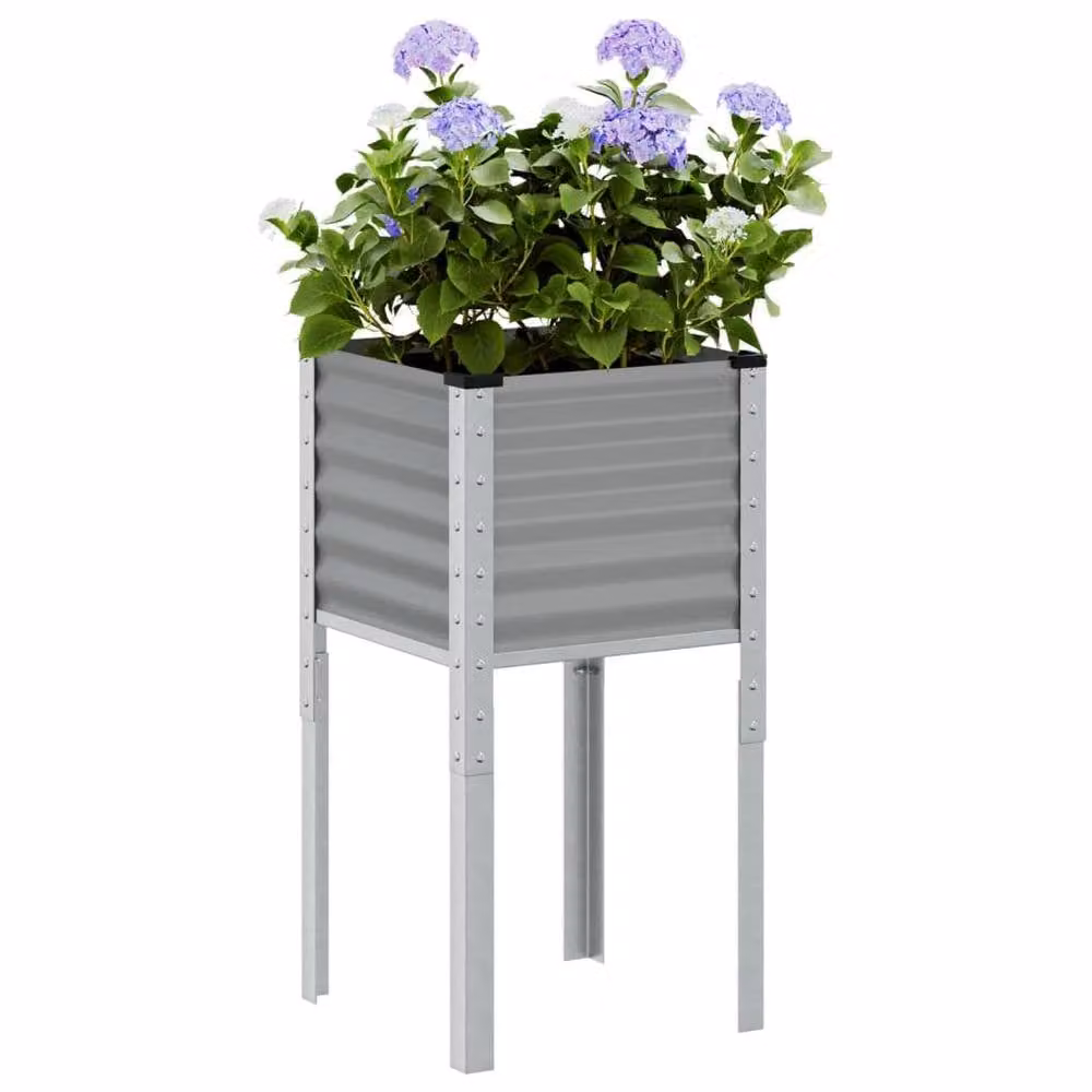 Berkfield Home Decorative Steel Garden Planter Tub, Grey, W/D/H: 45 x 45 x 88 cm – 2