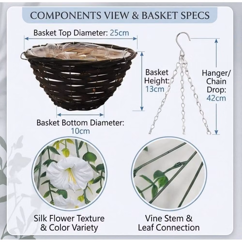 SPETLEK Hanging Basket with Multicolour Artificial Floral Plants in Grey, W/D/H: 100 x 60 x 60 cm – 2