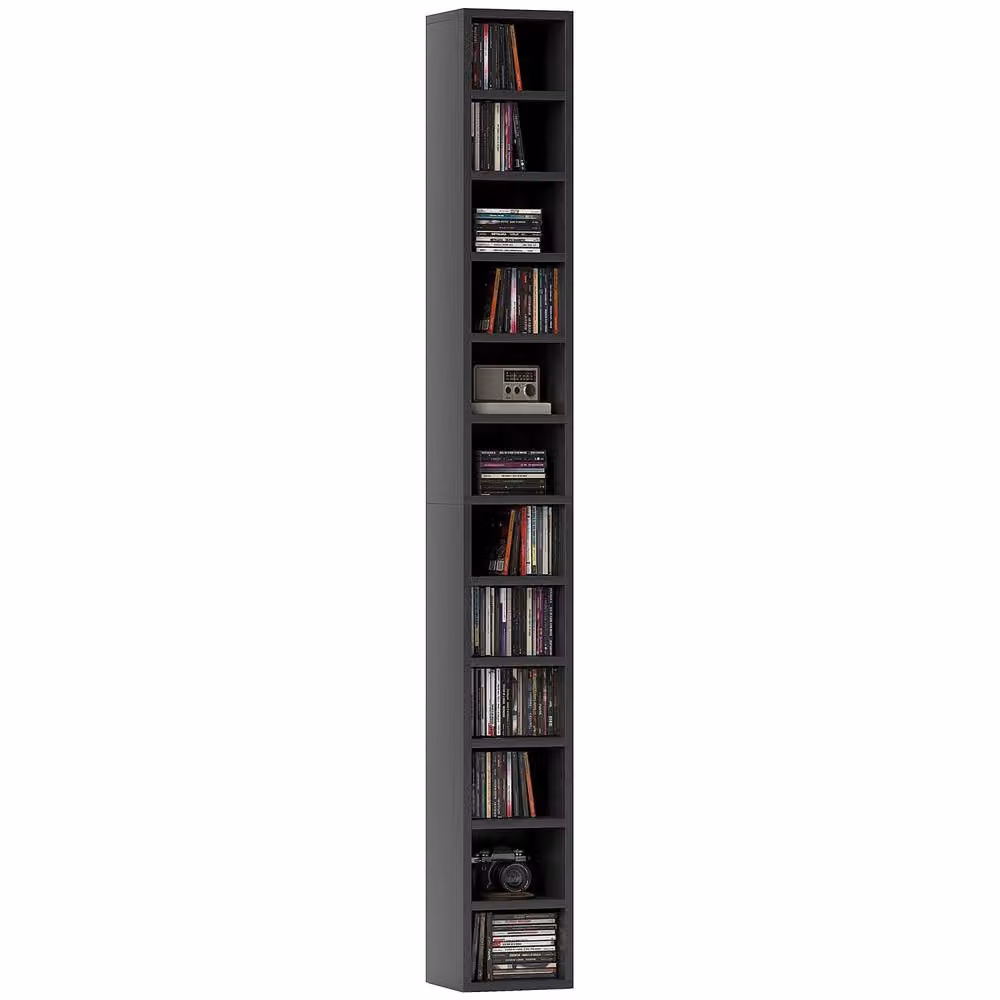 Wyld Haus Nisapa Black Wood Tall Narrow Media Storage Tower H: 175 cm, W: 21 cm, D: 20 cm – 2