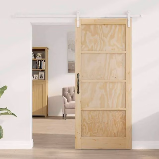 Berkfield Home Rustic Solid Pine Wood Sliding Door with Hardware Set in Beige, W: 86 cm, H: 198.5 cm – 1
