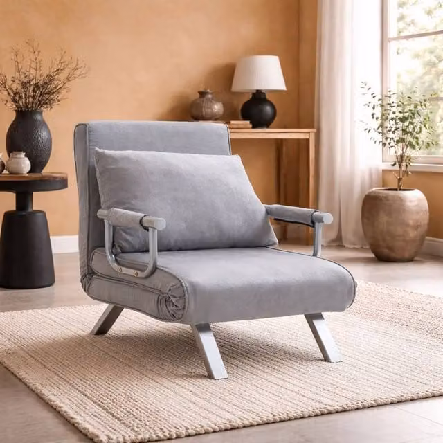Wyld Haus Yorito Convertible Chair Bed in Light Grey Microfibre with Metal Frame – 1