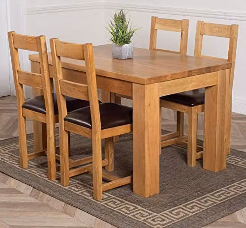 Oak Furniture King Dakota Solid Oak Dining Table and Lincoln Chairs Set, 4 Seater, Brown, W: 127 cm, D: 82 cm