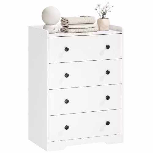 HOMCOM Modern 4 Drawer Chest of Drawers, White Wood Effect Storage Cabinet – 1