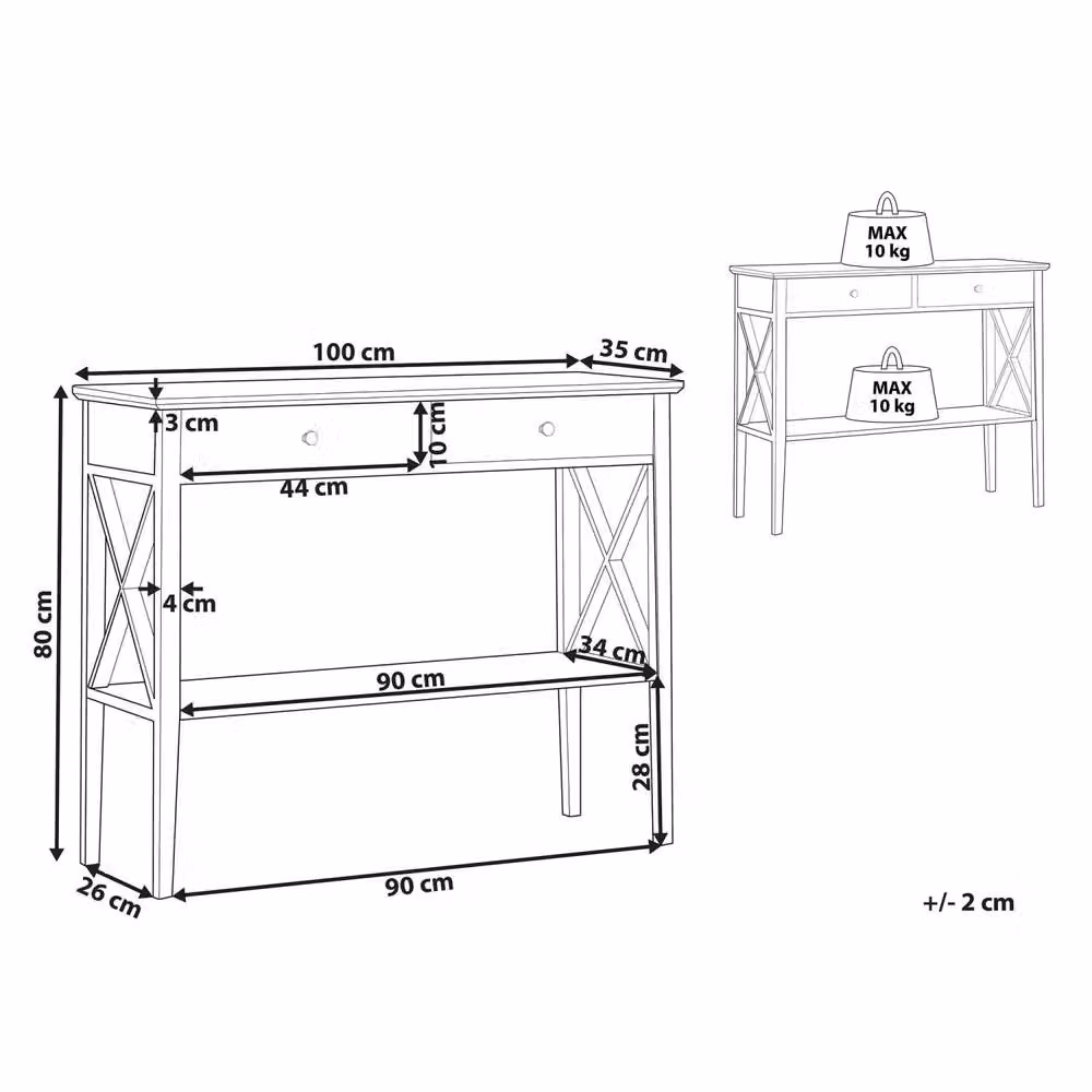 Wyld and Coco Black 2-Drawer Retro Console Table W: 100 cm, D: 35 cm – 3