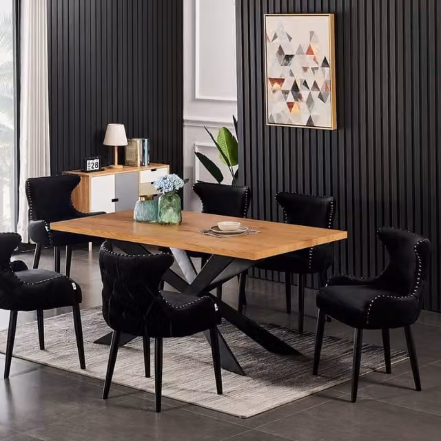 Life Interiors Oxford Duke LUX Modern Rectangular Dining Set with Table and 6 Black Chairs