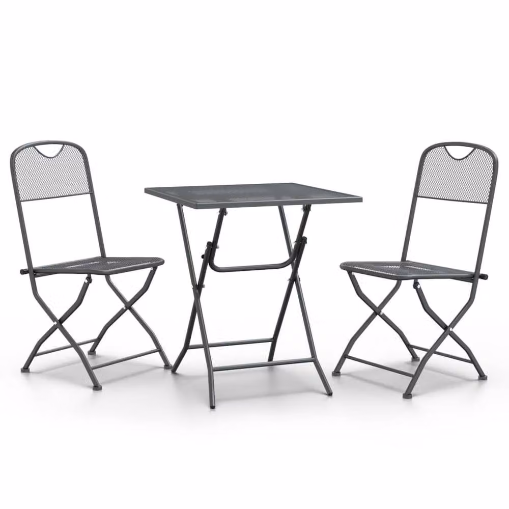 Berkfield Home 3 Piece Garden Dining Set in Anthracite Black Expanded Metal Mesh – 2