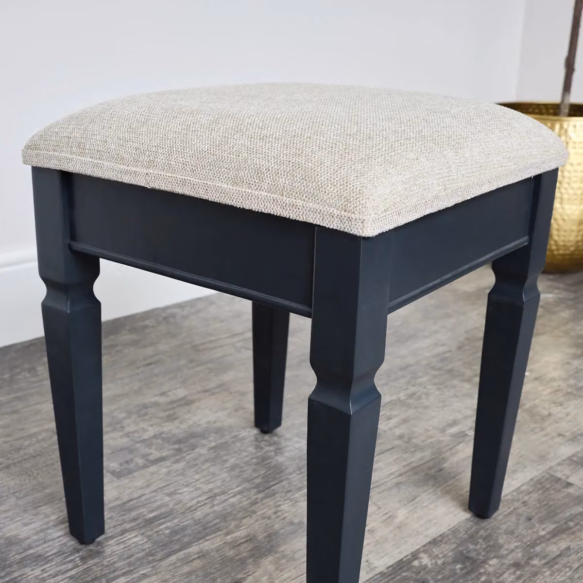 Melody Maison Daventry Navy Black Cushioned Dressing Table Stool with Wood Frame – 3