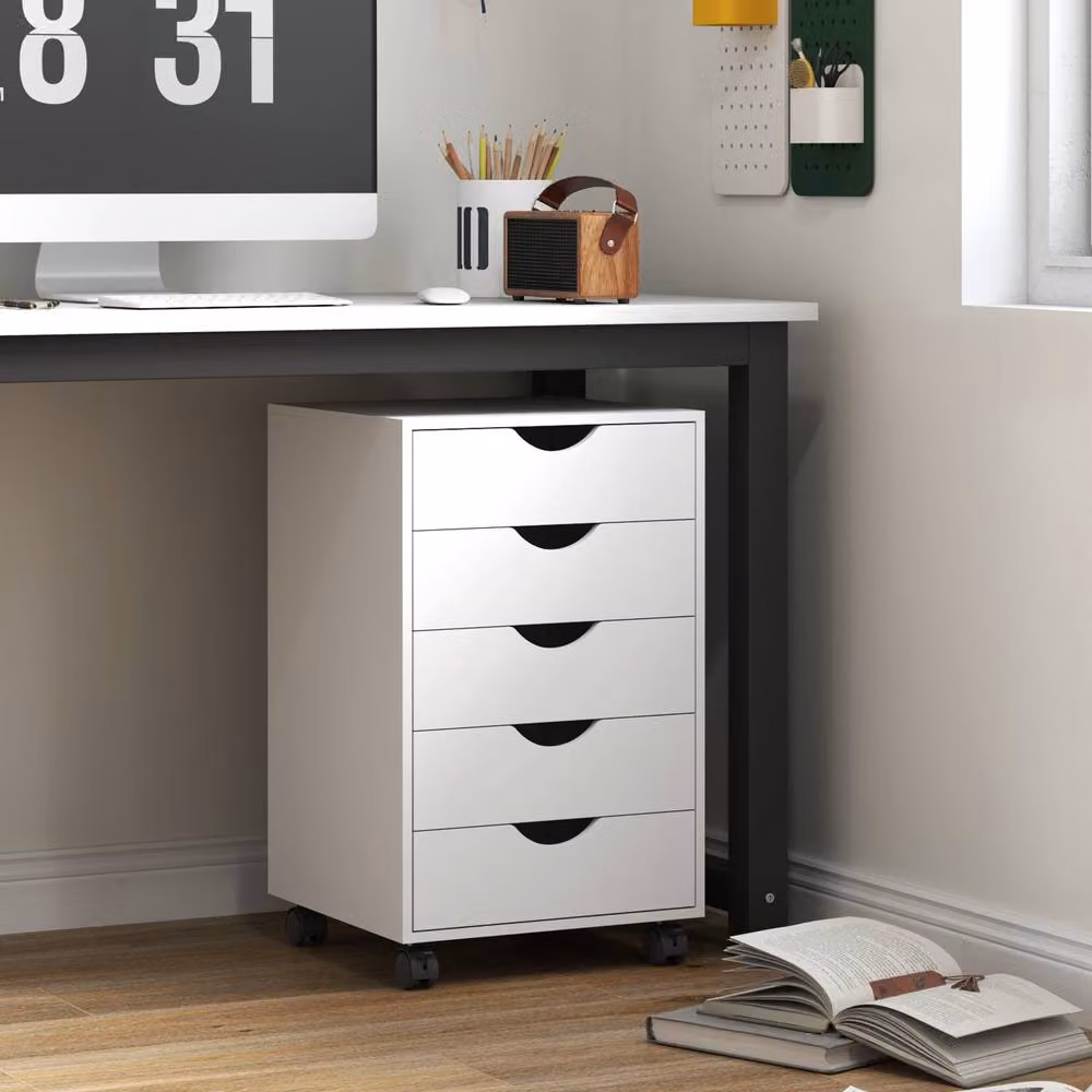 STILVORA White 5-Drawer Filing Cabinet with Castors – 2