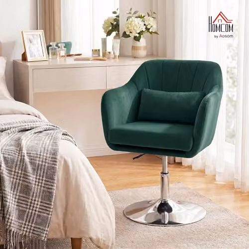 HOMCOM Modern Velvet Swivel Tub Accent Chair in Green – 2