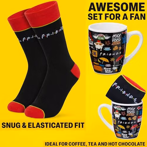 Get Trend Friends Mug and Calf Socks Set in Black, 315ml Ceramic Tea and Coffee Mug – 4