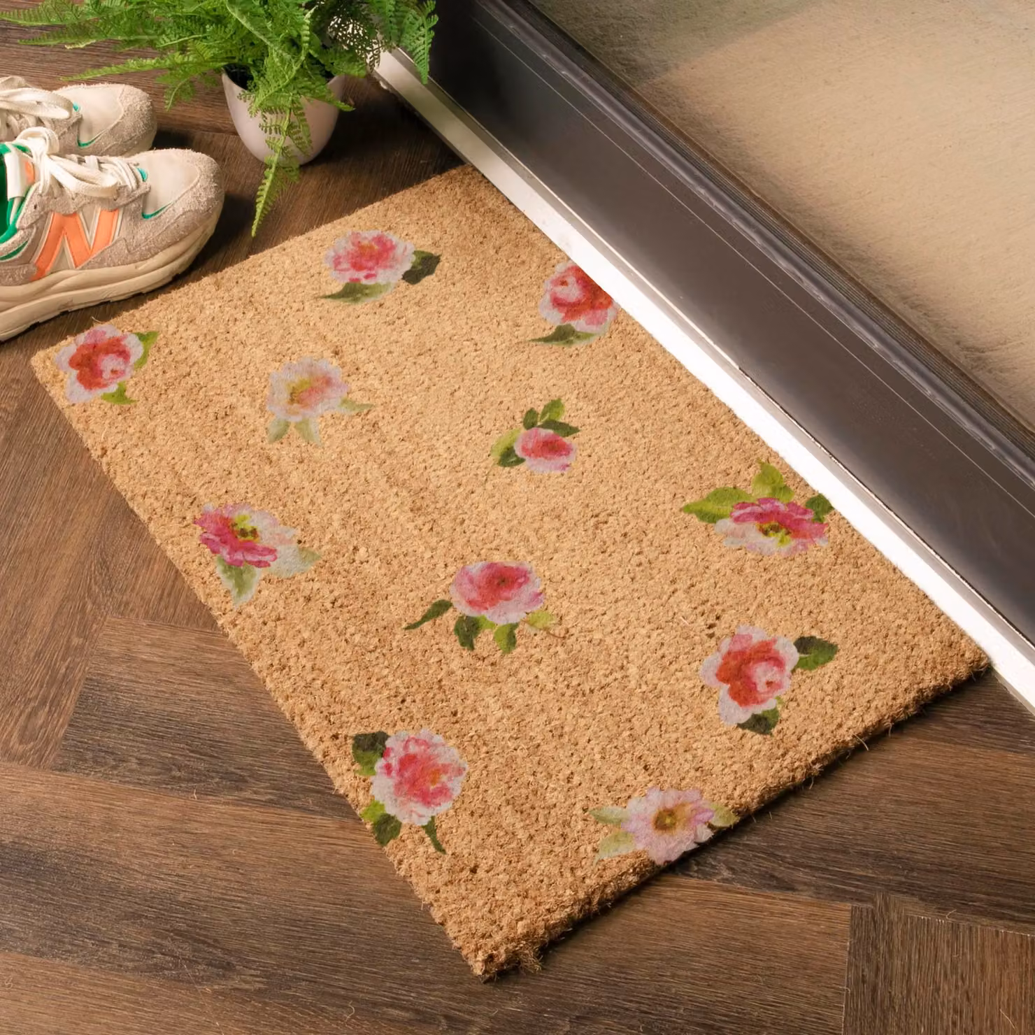 Artsy Mats Watercolour Pink Flowers Coir Doormat, Brown, W: 60 cm, D: 40 cm – 2