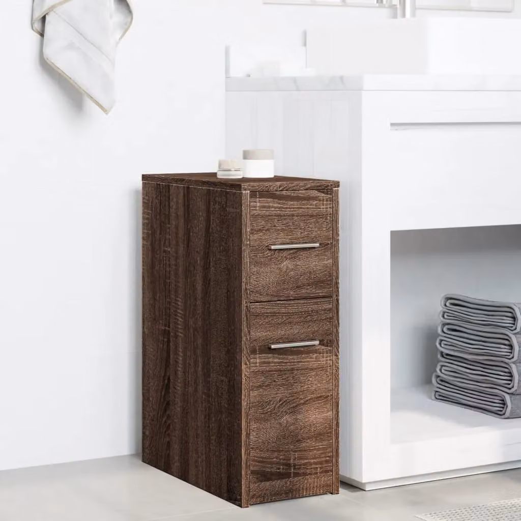 Berkfield Home Narrow Bathroom Cupboard with Wheels in Brown Oak – 3