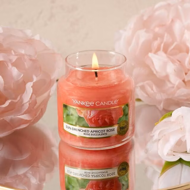 Yankee Candle Peach and Sun Drenched Apricot Votive Scented Candle in Orange and Pink Glass