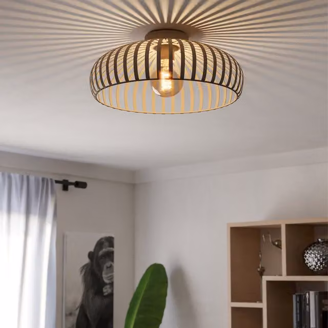 Eglo Mogano 3 Industrial Metal Cylinder Ceiling Light in Yellow with Transparent Shade