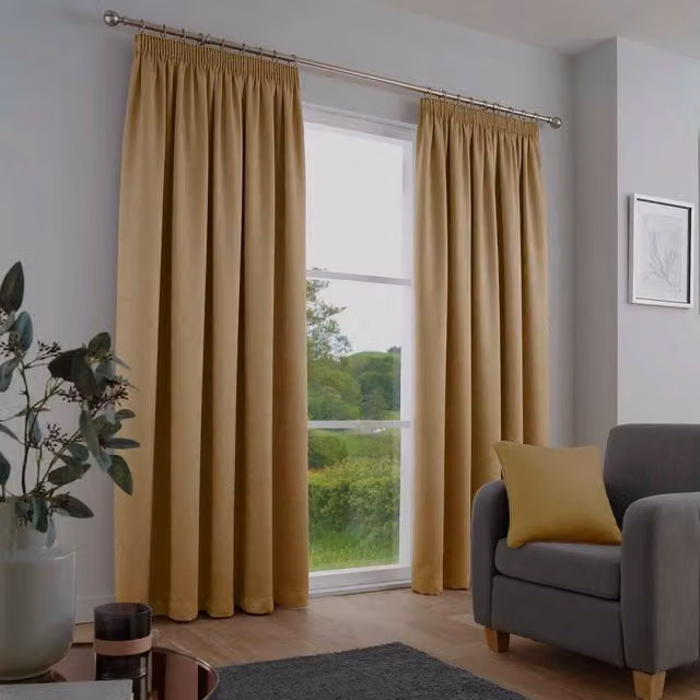 Terrys Fusion Galaxy Dimout Ready Made Pencil Pleat Curtains in Yellow