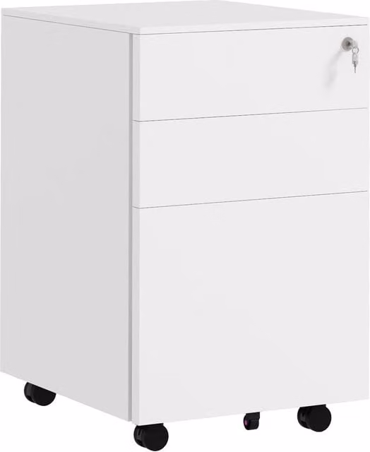 Rolipo Lockable 3-Drawer Steel Mobile Filing Cabinet with Pencil Tray in White – 1