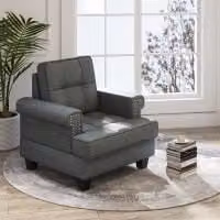 Costway Modern Tufted Accent Armchair in Grey Upholstered Linen with Solid Wood Frame