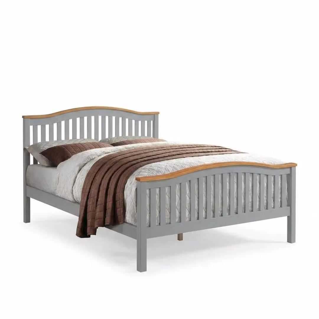 Comfy Living Ltd Solid Pine Curved Bed Frame in Grey, Double Size (140 x 200 cm) – 2