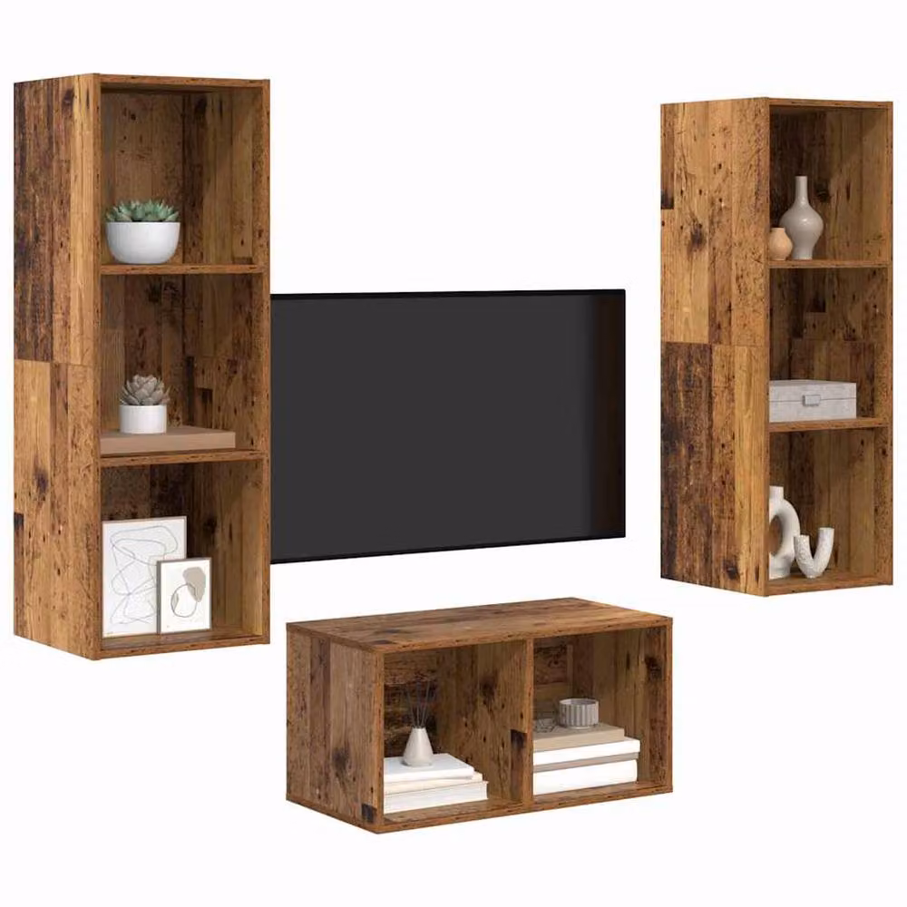 Berkfield Home Modern TV Cabinet Set in Old Wood, Brown and Multicolour, W/D/H: 37 x 37 x 107 cm – 3