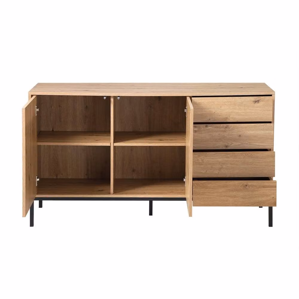 CALICOSY Lenny 2-Door Sideboard with 4 Drawers, Light Brown – 2