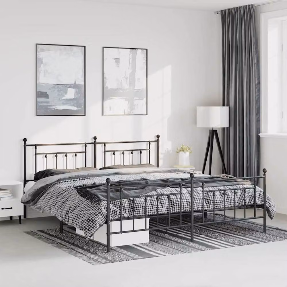 Berkfield Home Metal Bed Frame with Headboard and Footboard in Black W/D/H: 193 x 203 cm – 2