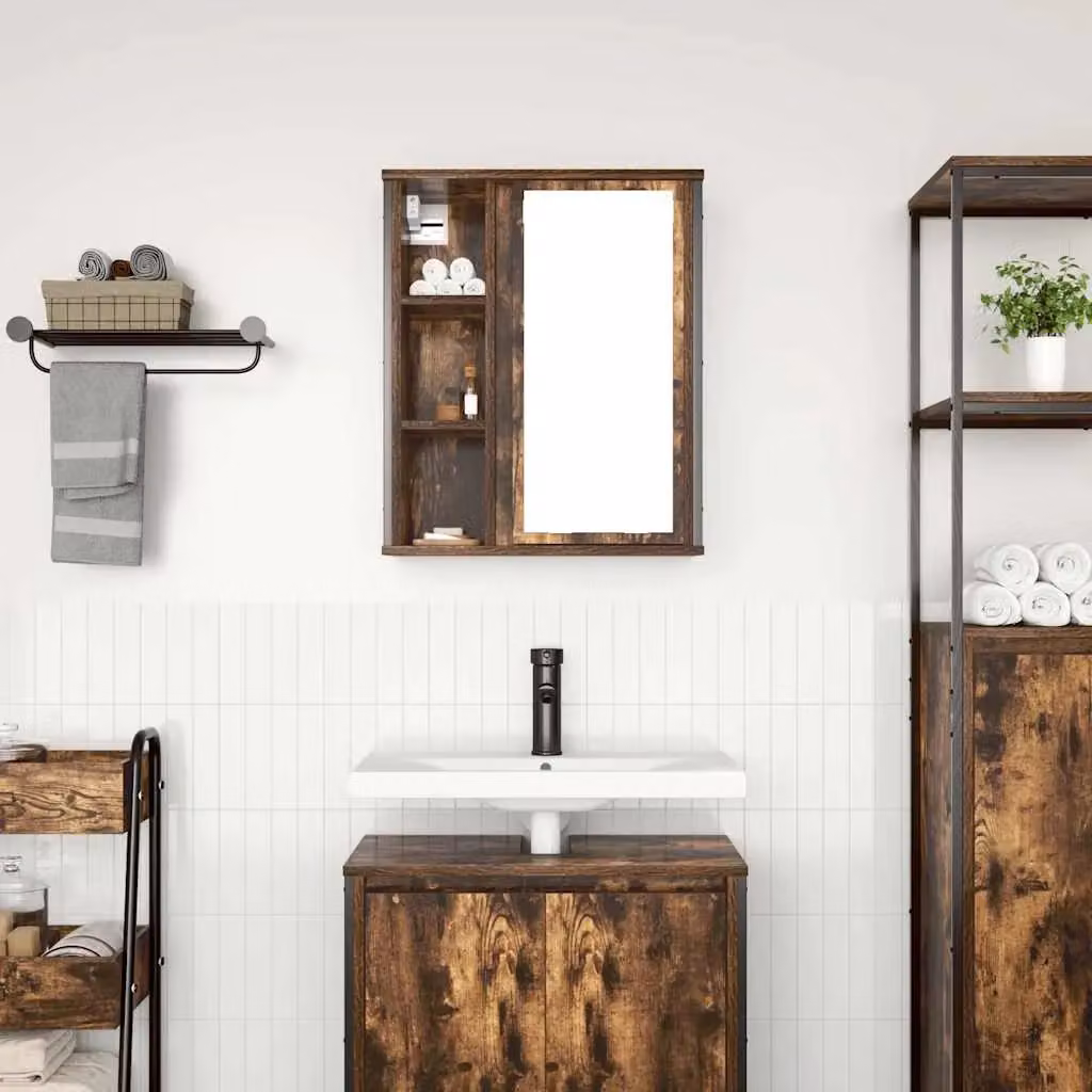 Berkfield Home Smoked Oak Bathroom Wall Cabinet with Mirror in Brown, W: 50 cm, D: 21 cm, H: 60 cm – 3