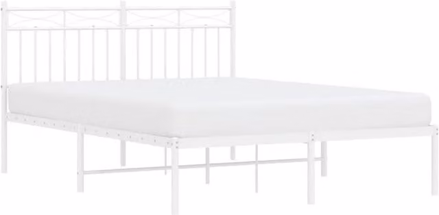Berkfield Home Metal Bed Frame with Headboard, White, W: 140 cm, L: 200 cm – 1