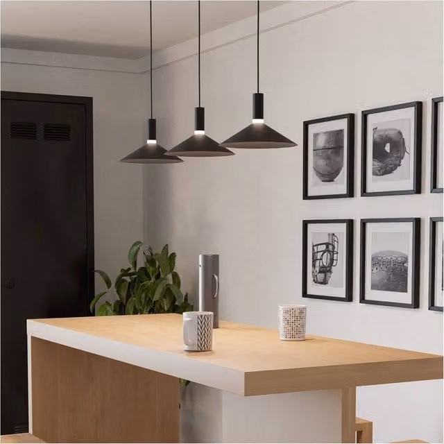 Loops Modern Black Metal Bar Pendant Light with LED Bulb Included