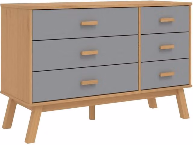 Berkfield Home OLDEN Freestanding Drawer Cabinet in Grey and Brown Solid Pine Wood