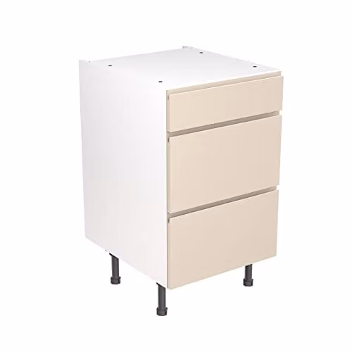 Kitchen Kit Cashmere Matt 3 Drawer Base Cabinet with J-Pull Door, W/D/H: 50 x 57 x 87 cm