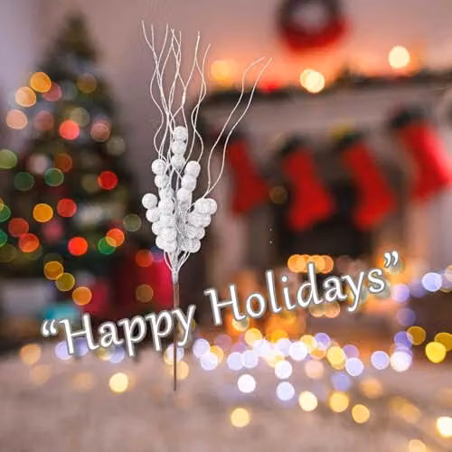 VFM e-Store White Glitter Berry Pick Christmas Decoration Ornament, 38 cm – 3