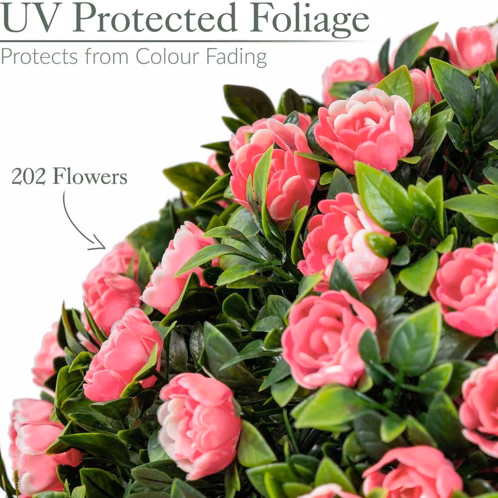 Christow Artificial Rose Hanging Topiary Balls in Pink and White, Diameter: 28 cm (Set of 2) – 3