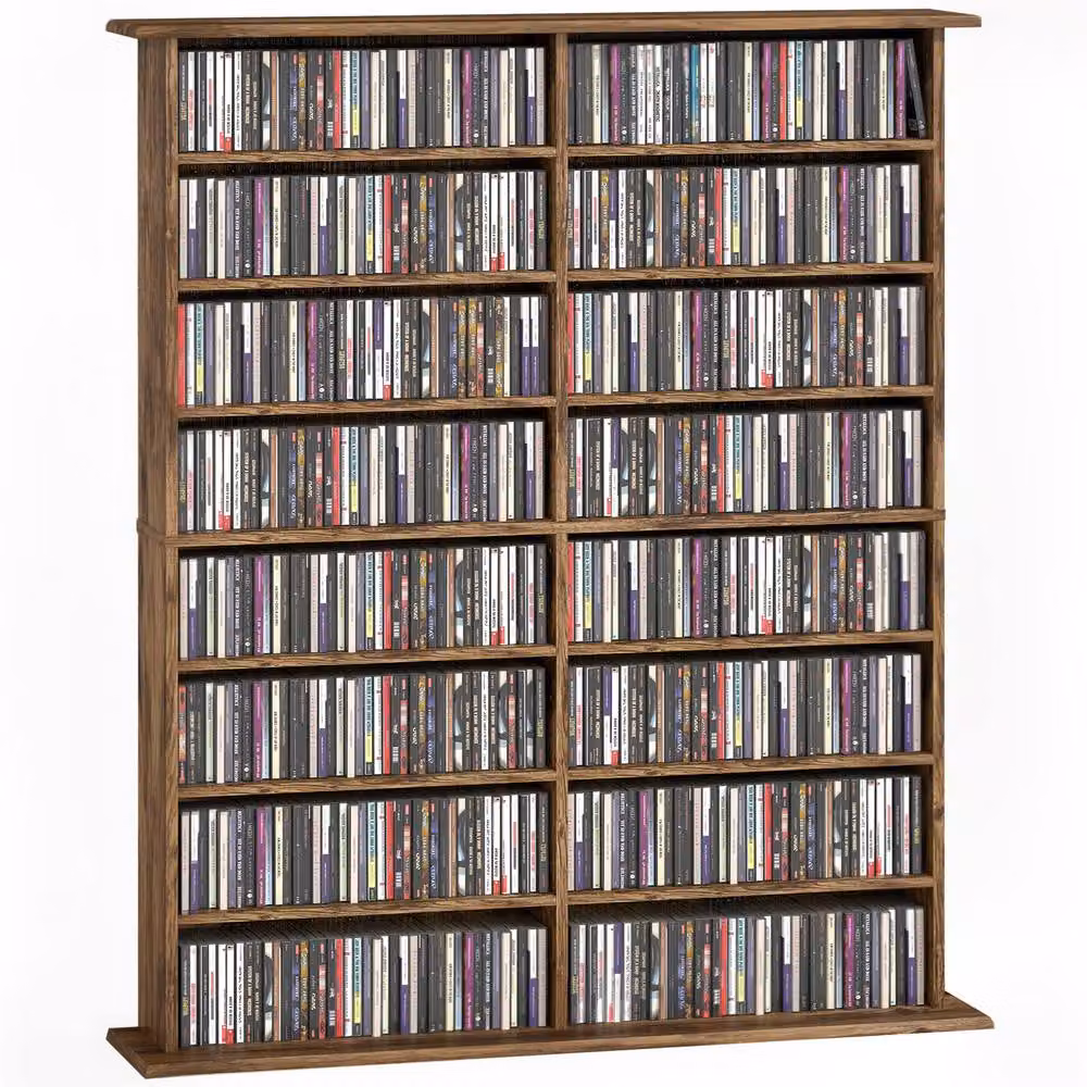 ERGOVEXA 16-Compartment Media Shelf in Brown with Adjustable Shelves and Back Panel – 4