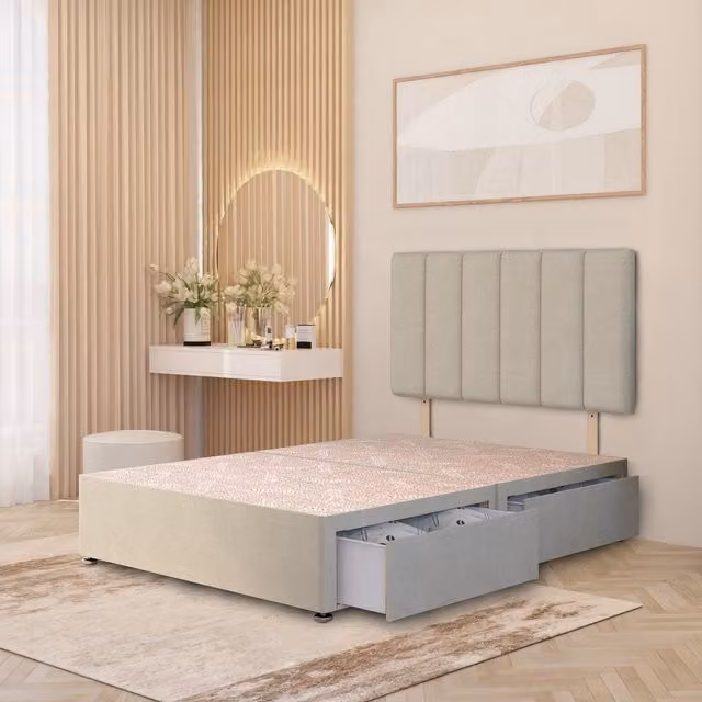 Somnior Beds Ltd Modern Striped Fabric Upholstered Divan Bed Base with Drawers in Beige and Yellow, W/D/H: 90 x 190 cm